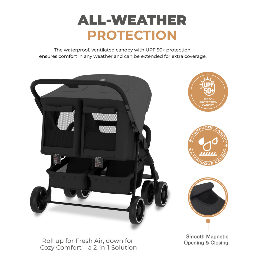 Neobreez – Duadx Twin Double Stroller – Grey/Black
