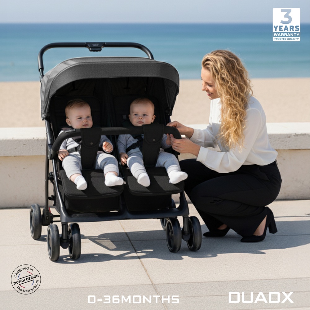 Neobreez – Duadx Twin Double Stroller – Grey/Black