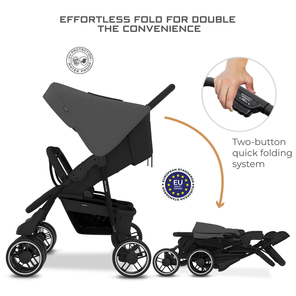 Neobreez – Duadx Twin Double Stroller – Grey/Black