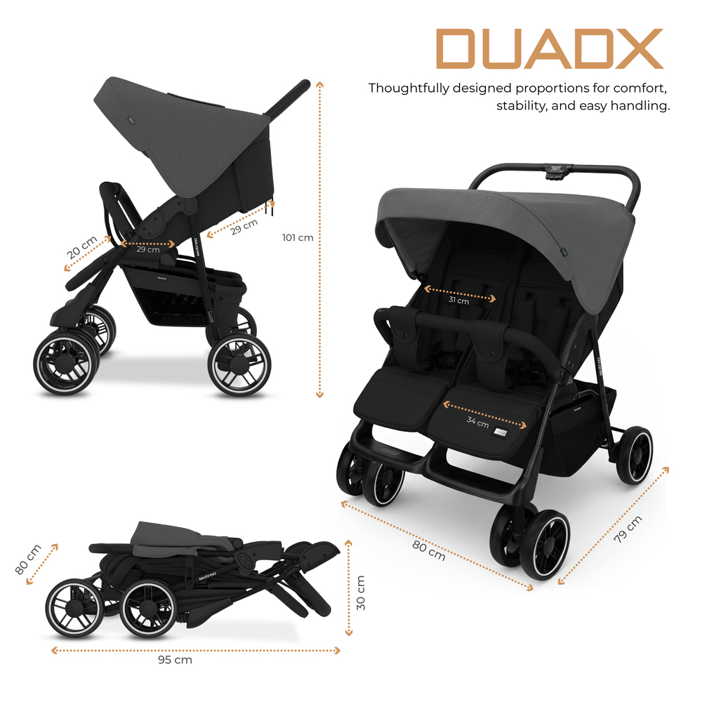 Neobreez – Duadx Twin Double Stroller – Grey/Black