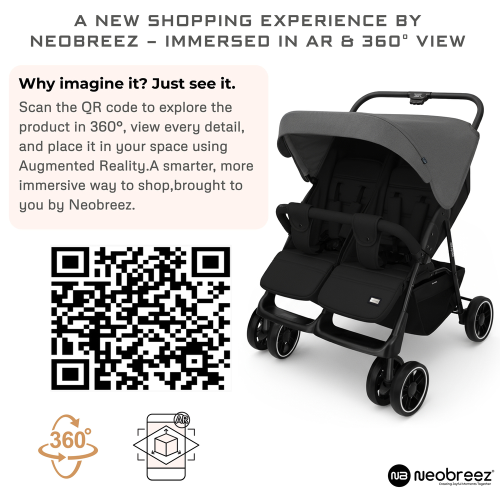 Neobreez – Duadx Twin Double Stroller – Grey/Black