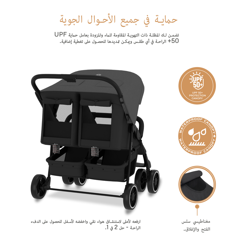 Neobreez – Duadx Twin Double Stroller – Grey/Black