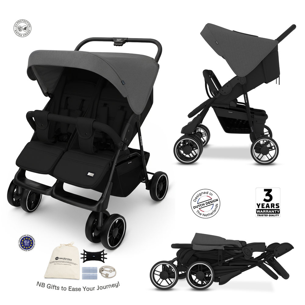 Neobreez – Duadx Twin Double Stroller – Grey/Black