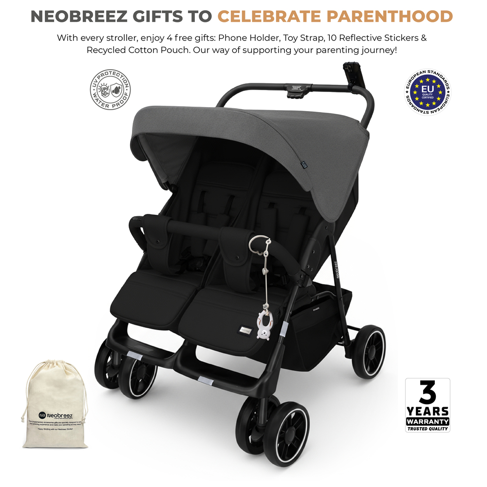Neobreez – Duadx Twin Double Stroller – Grey/Black
