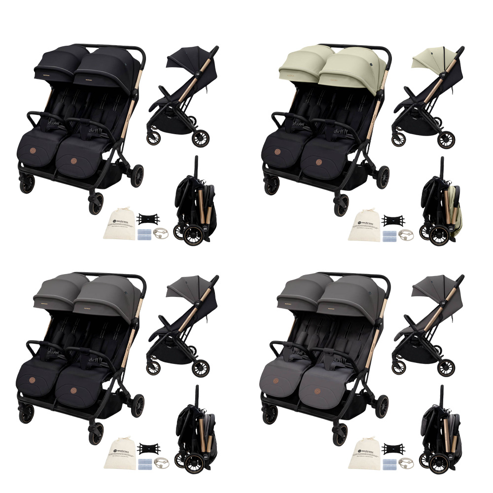 Neobreez - Twinex Auto Fold Double Stroller Compact Twin Stroller - Grey/Black