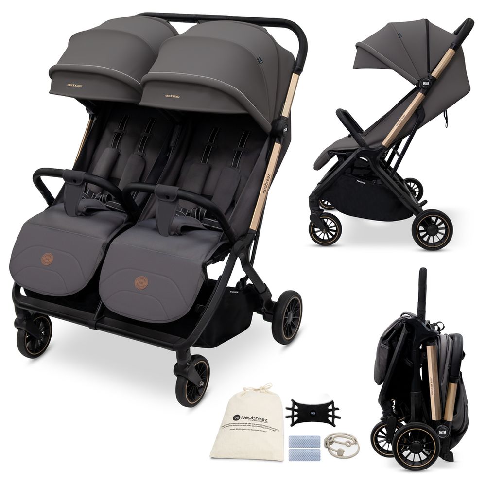 Neobreez – Twinex Auto Fold Double Stroller Compact Twin Stroller – Grey/Black