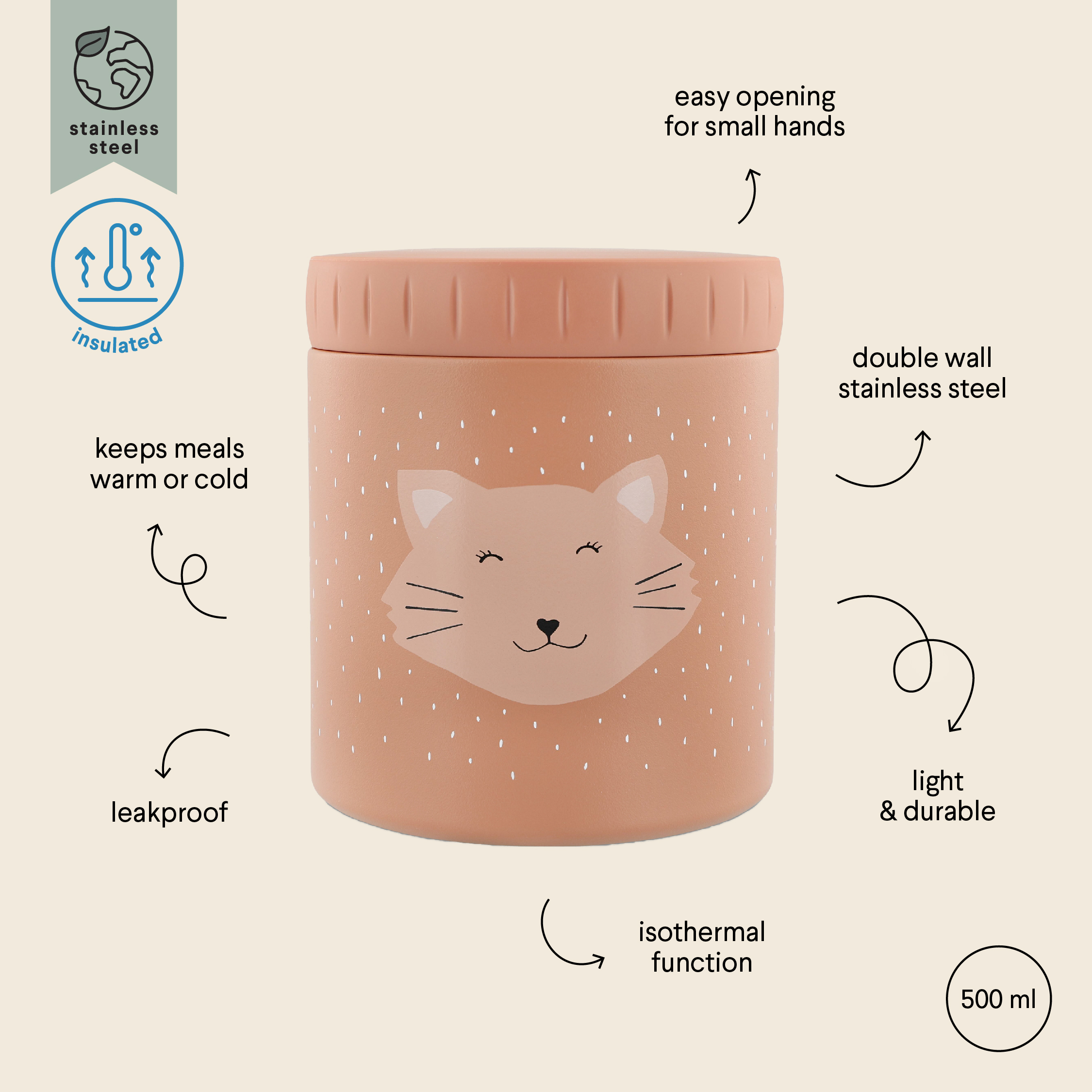 Double Wall Insulated Food Jar - 500ml - Mrs. Cat