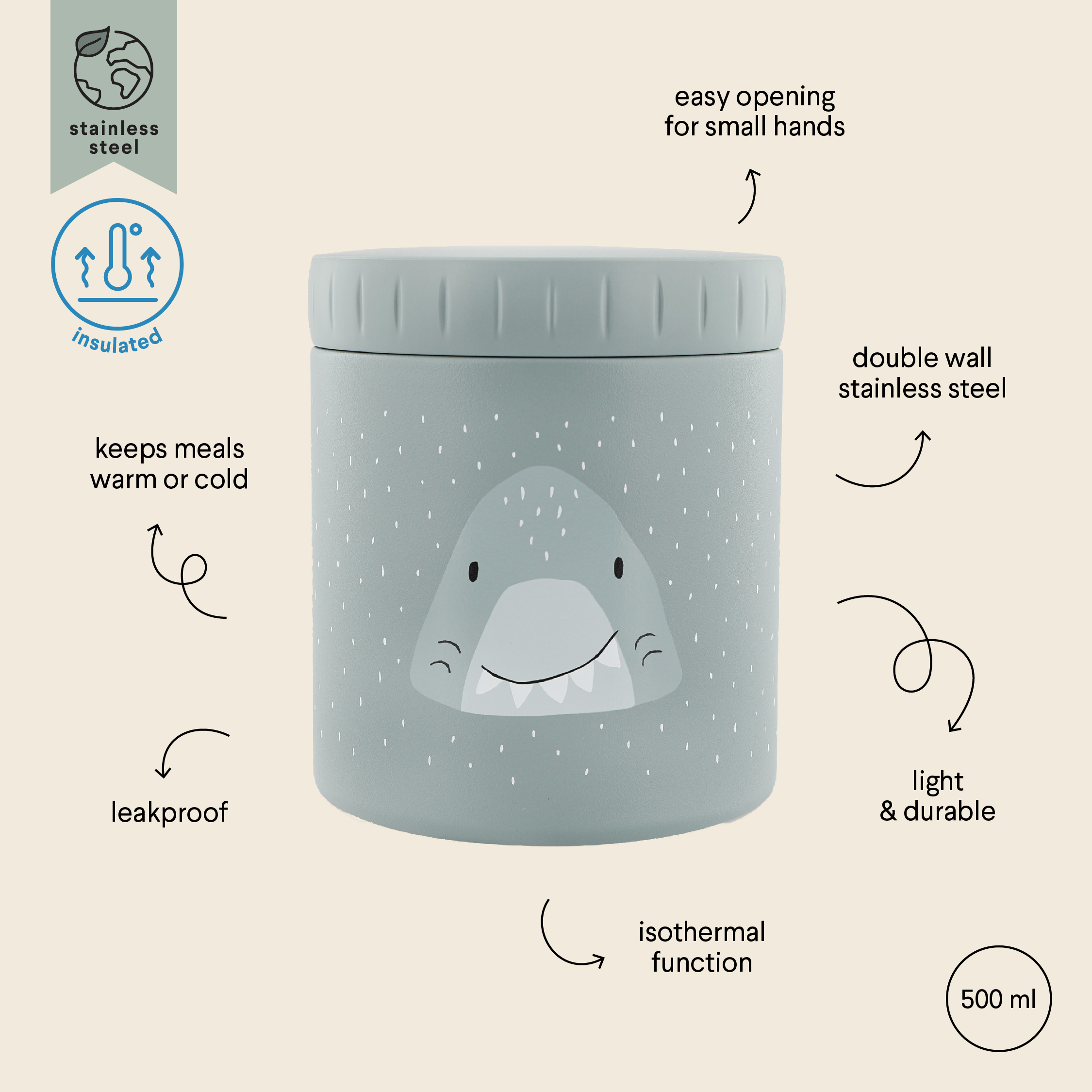 Double Wall Insulated Food Jar - 500ml - Mr. Shark