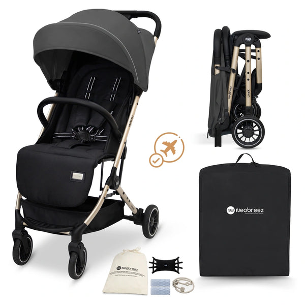 Neobreez - Litex Compact Cabin Stroller Travel Stroller - Grey Black With Gold Frame