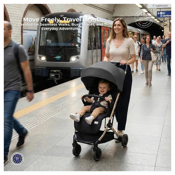 Neobreez - Litex Compact Cabin Stroller Travel Stroller - Grey Black With Gold Frame