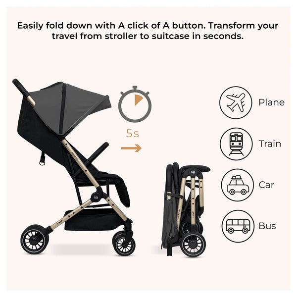 Neobreez - Litex Compact Cabin Stroller Travel Stroller - Grey Black With Gold Frame