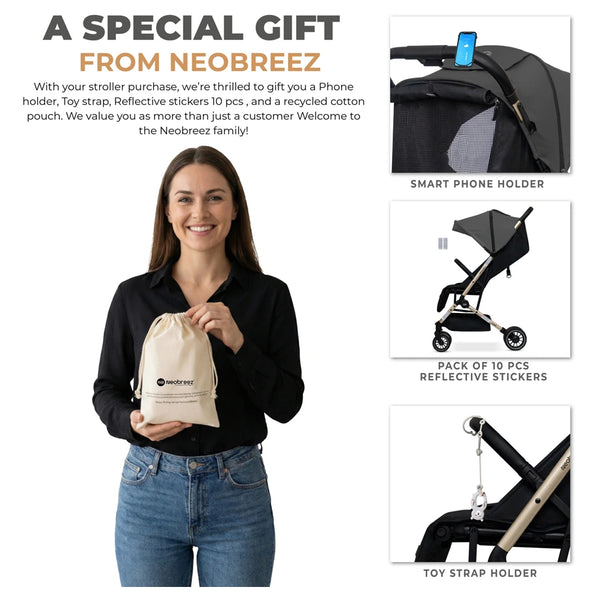 Neobreez – Litex Compact Cabin Stroller Travel Stroller – Grey Black With Gold Frame