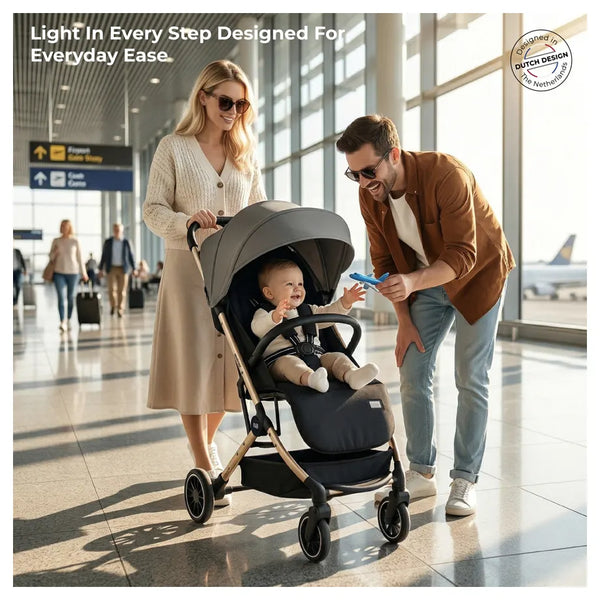 Neobreez – Litex Compact Cabin Stroller Travel Stroller – Grey Black With Gold Frame