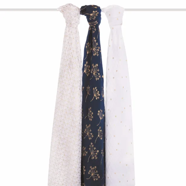 Aden + Anais -Classic Metallic 3 Pack Swaddles- Gold Deco