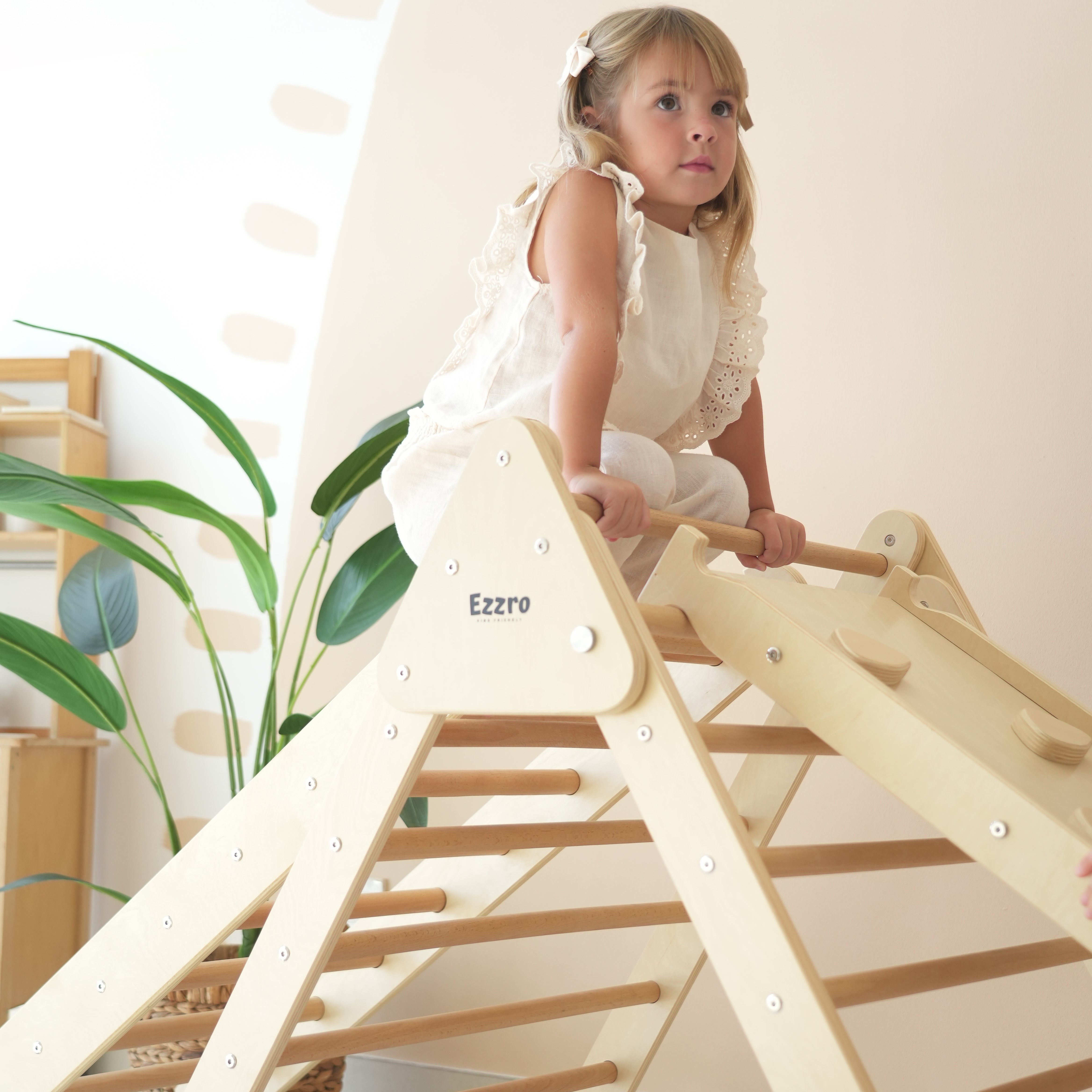 Natural Climbing Pikler with Ladder & Ramp Slide - Large