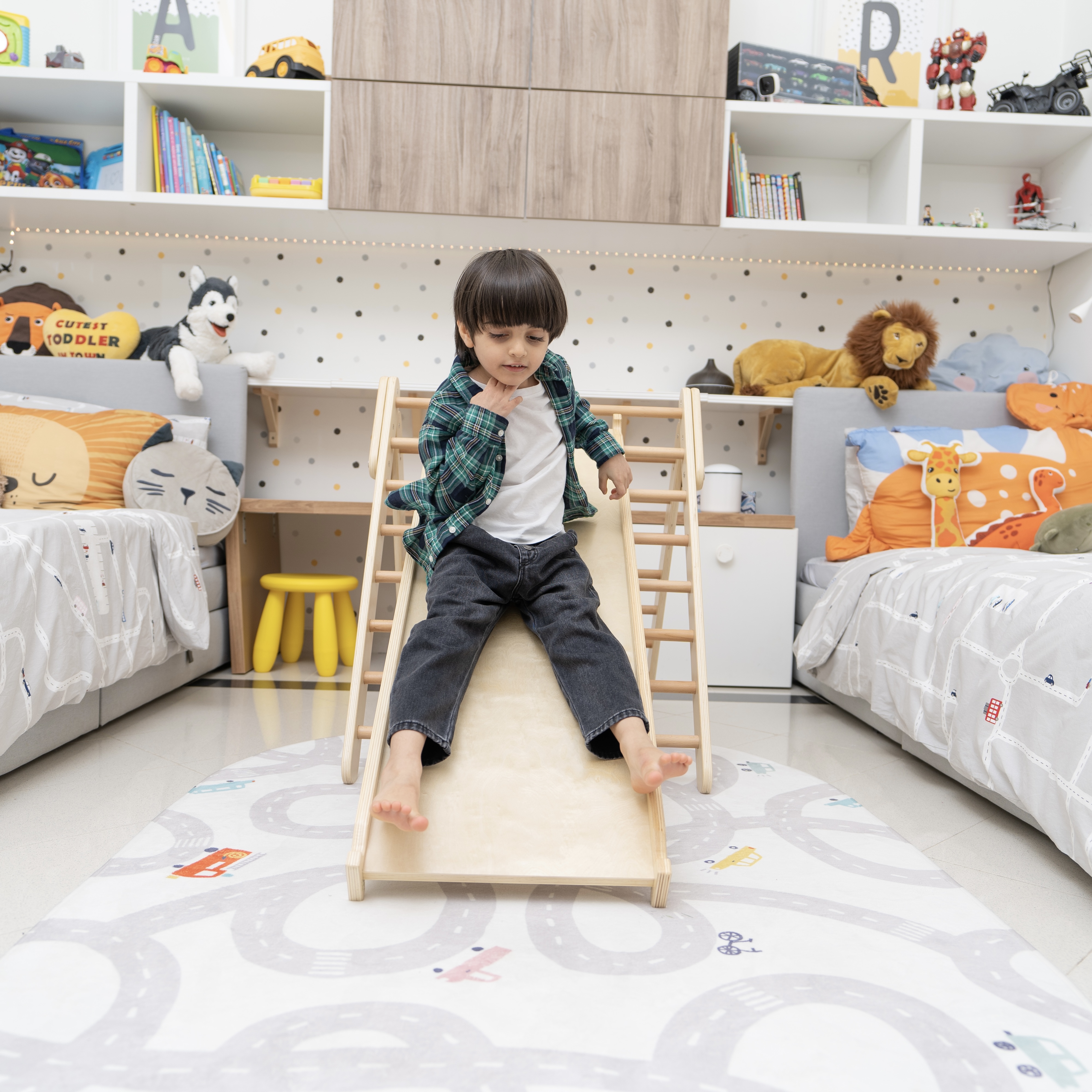 Natural Climbing Pikler with Ladder & Ramp Slide - Large