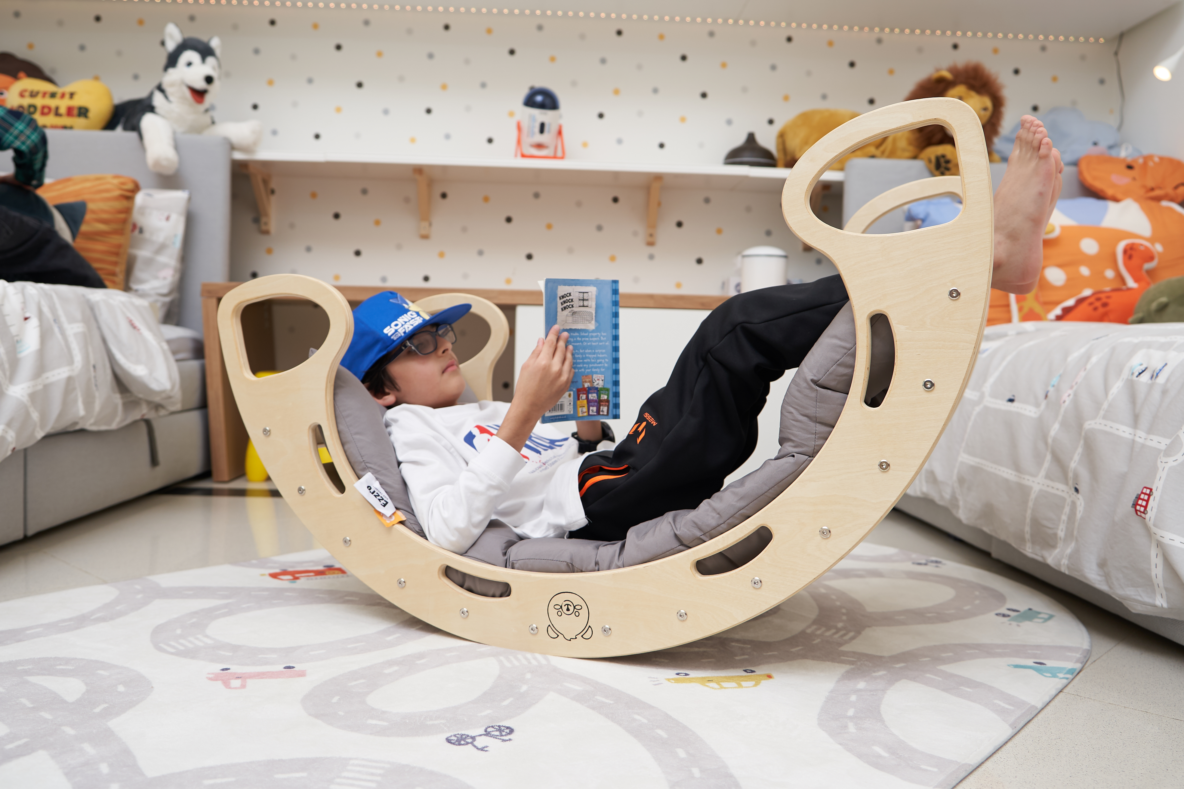 Natural Large Rocker with Grey Large Rocker Balance Board Playmat Bundle