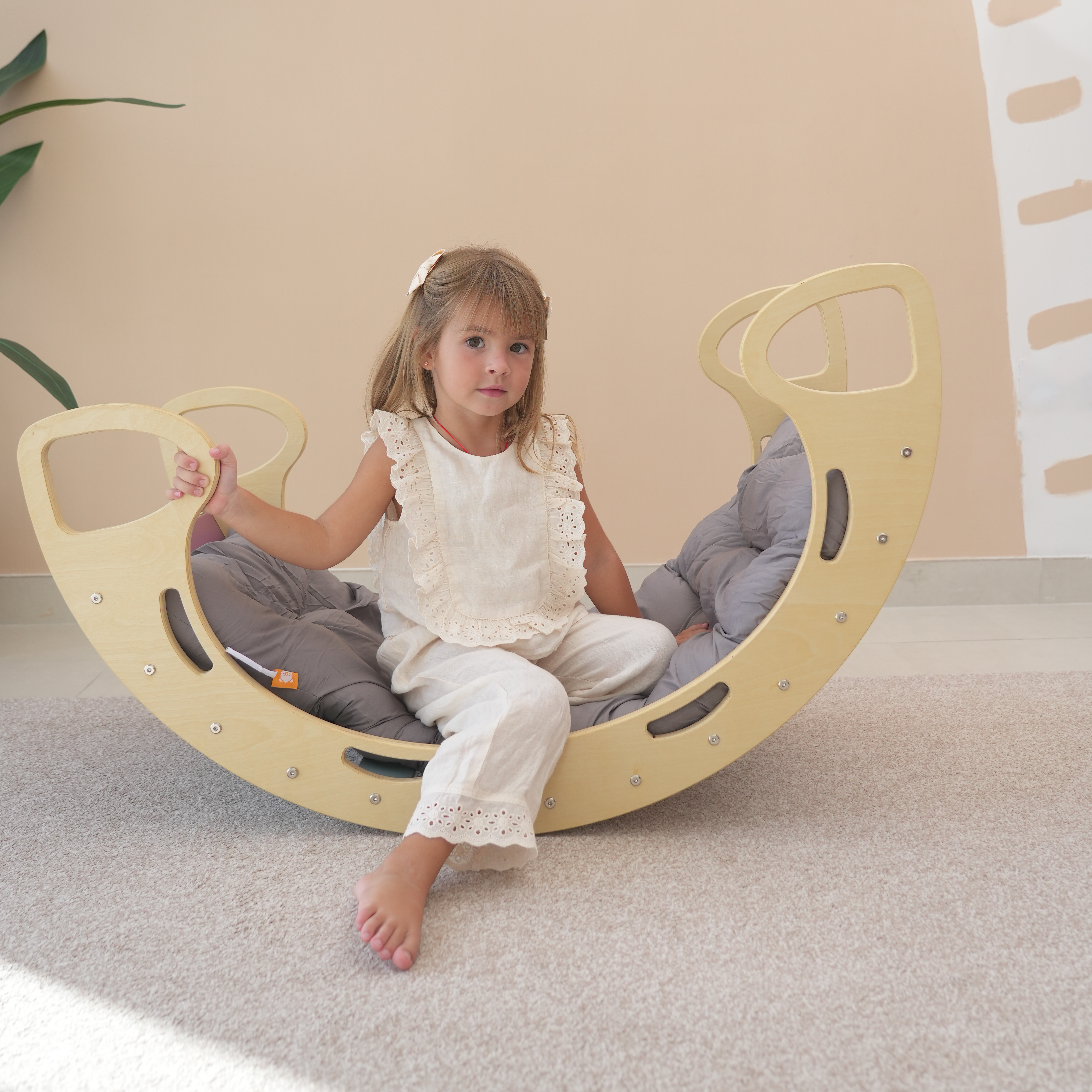 Natural Large Rocker with Grey Large Rocker Balance Board Playmat Bundle