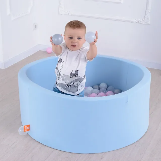 Ezzro – Baby Blue – 90×40 – Round Ball Pit – With 100 Balls (White, Silver, Transparent)