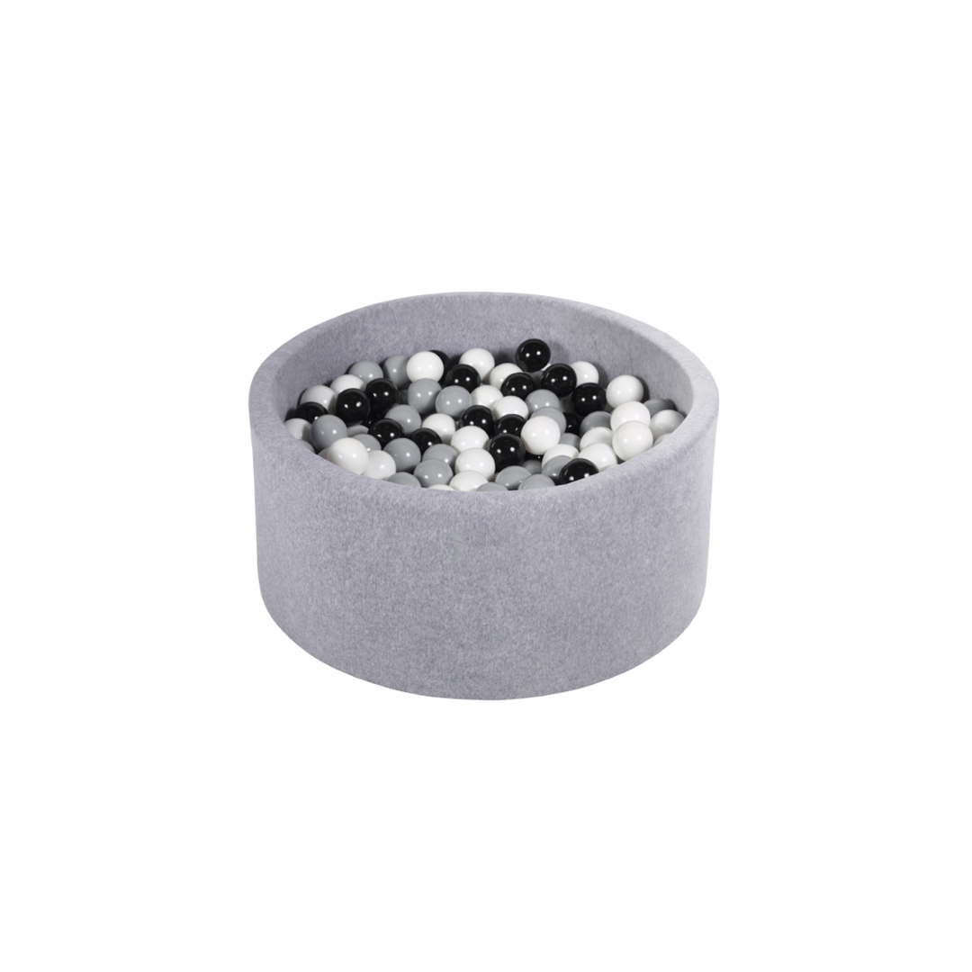 Ezzro - Round Ball Pit - Velvet Grey Melange - 90X40 W100 Balls (White, Light Grey, Black)