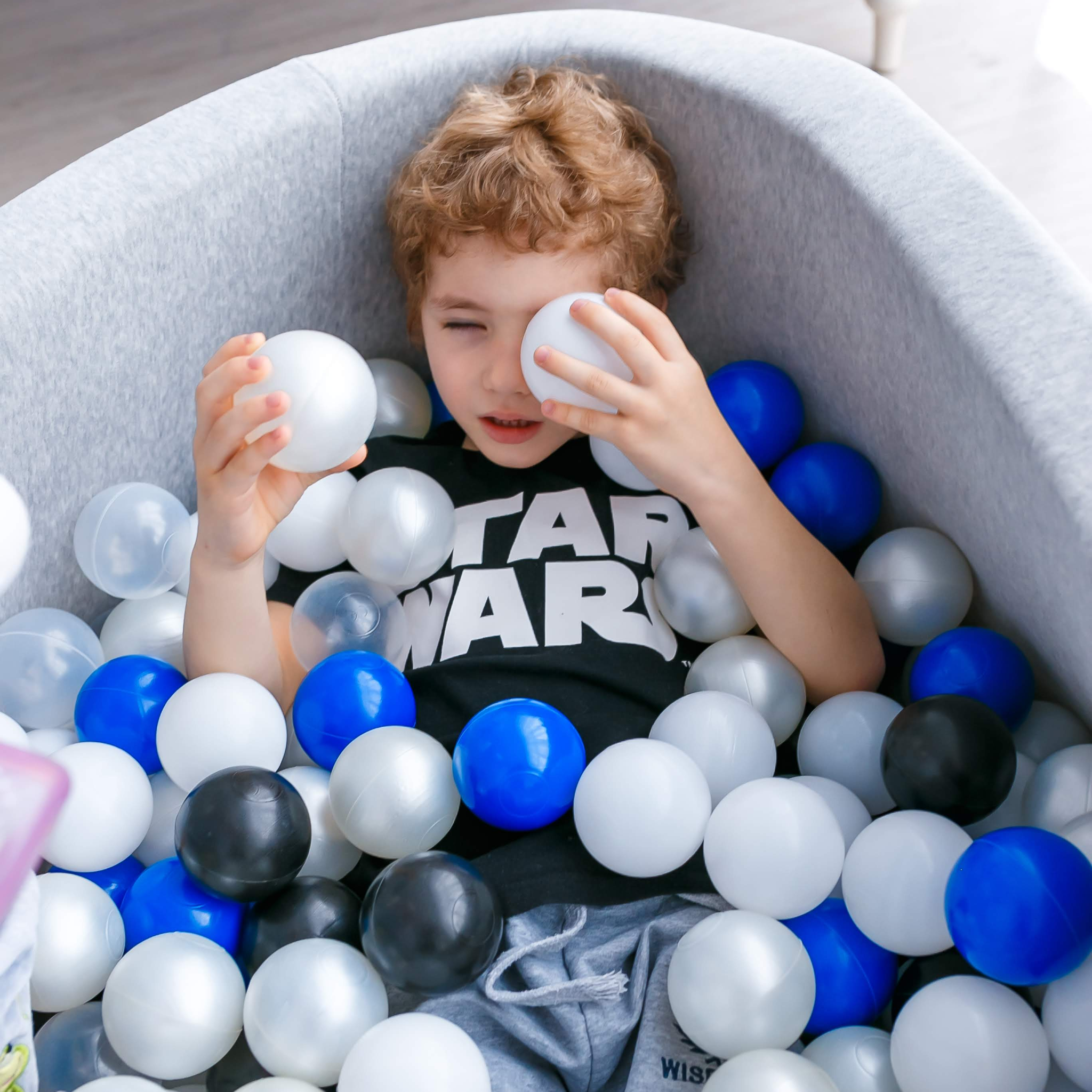 Ezzro - Round Ball Pit - Velvet Grey Melange - 90X40 W100 Balls (White, Light Grey, Black)