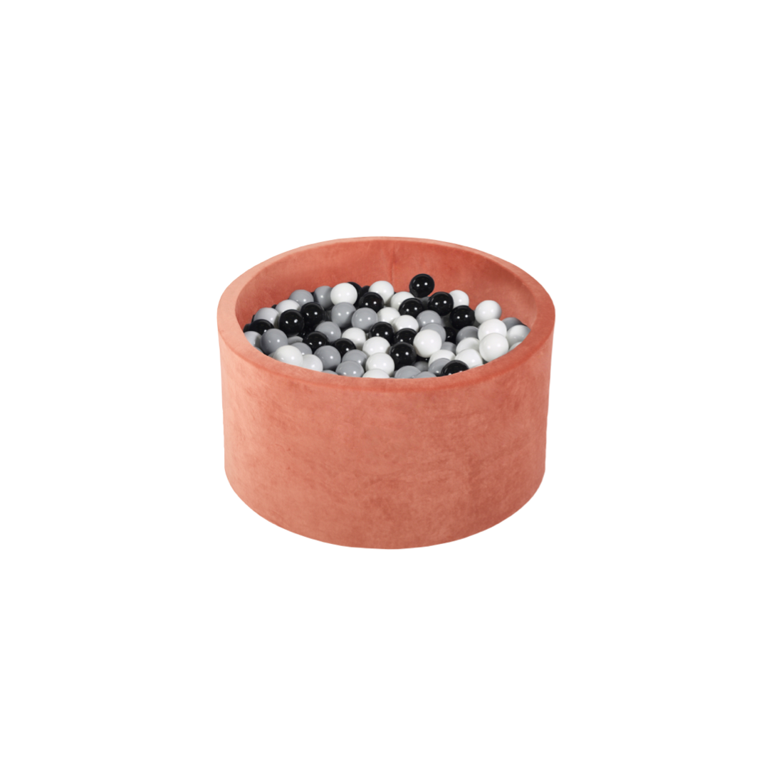 Round Ball Pit – Velvet Marsala – 90X40 W200 Balls (White, Light Grey, Golden)