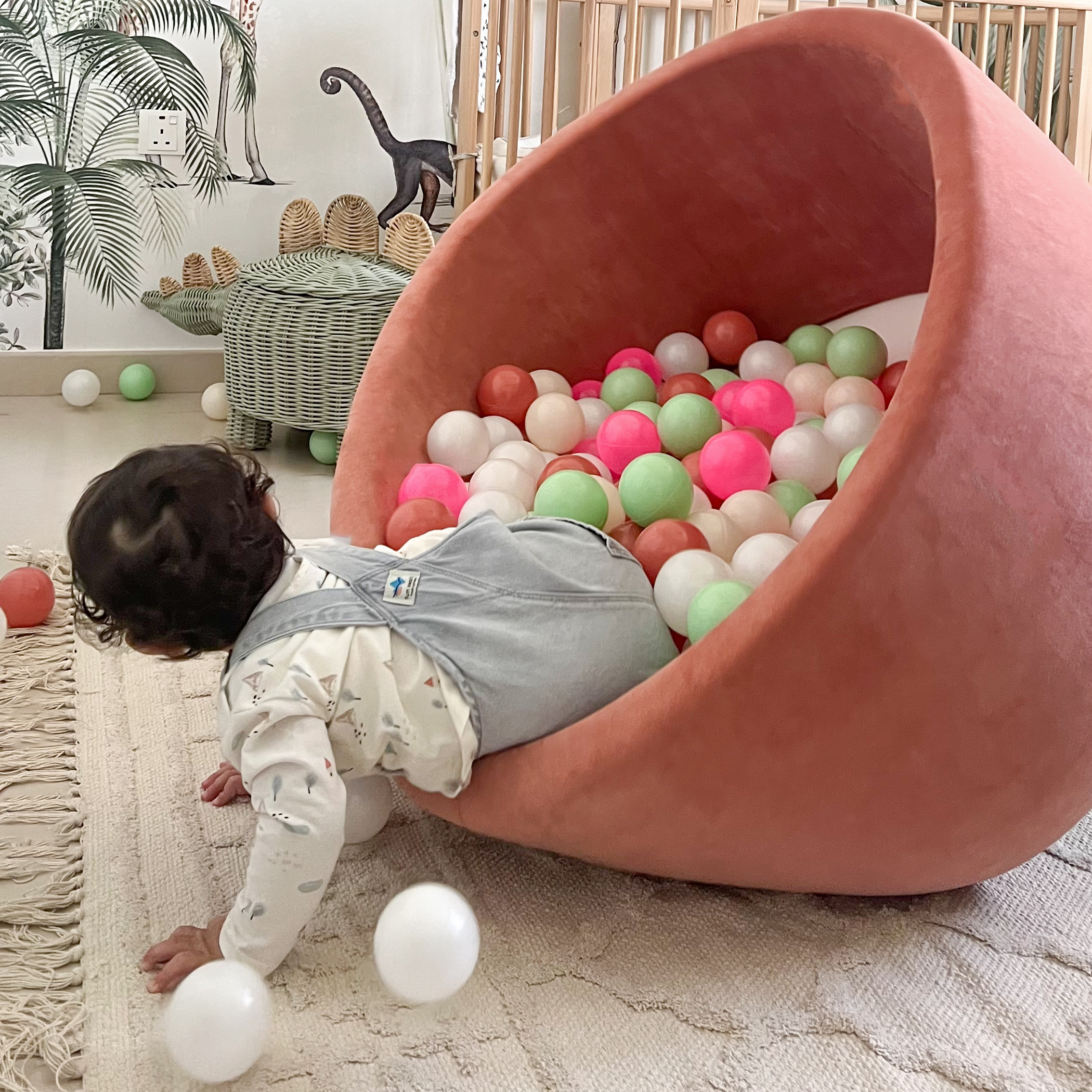 Ezzro - Round Ball Pit - Velvet Marsala - 90X40 W100 Balls (White, Light Grey)