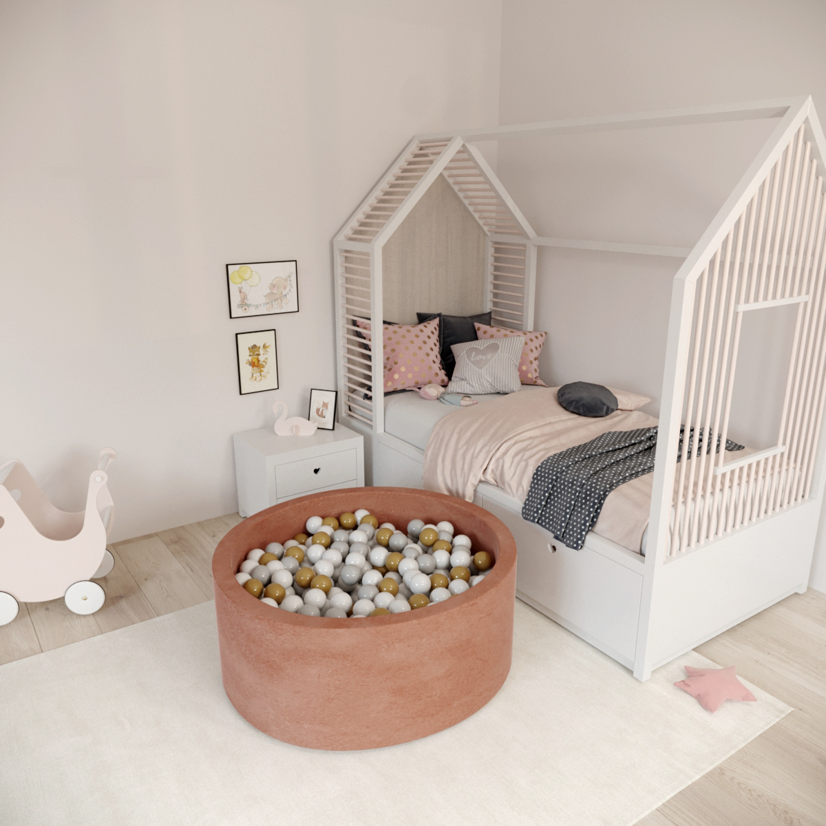 Ezzro – Round Ball Pit – Velvet Marsala – 90X40 W100 Balls (White, Light Grey)