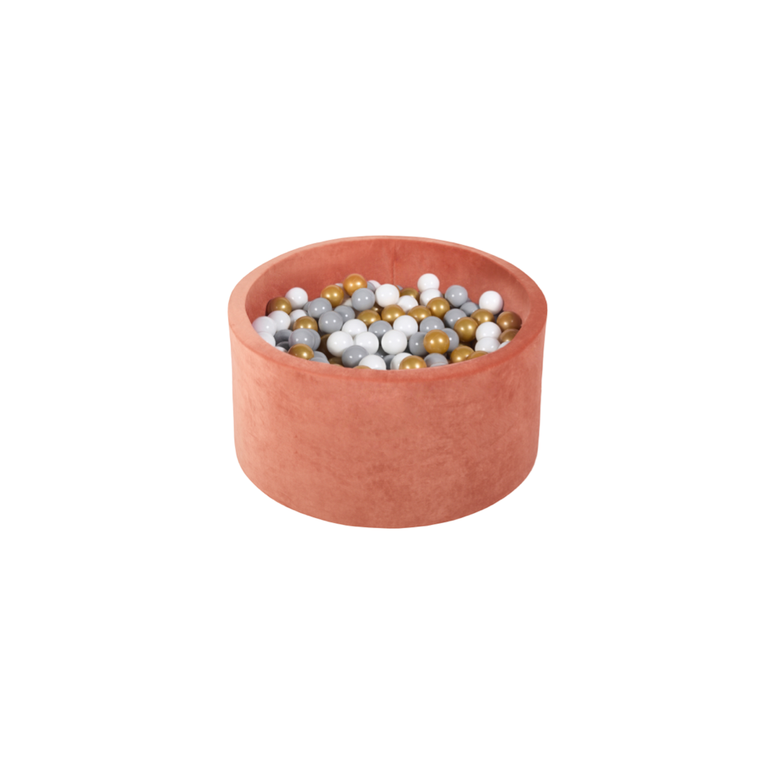 Ezzro - Round Ball Pit - Velvet Marsala - 90X40 W200 Balls (White, Light Grey, Golden)