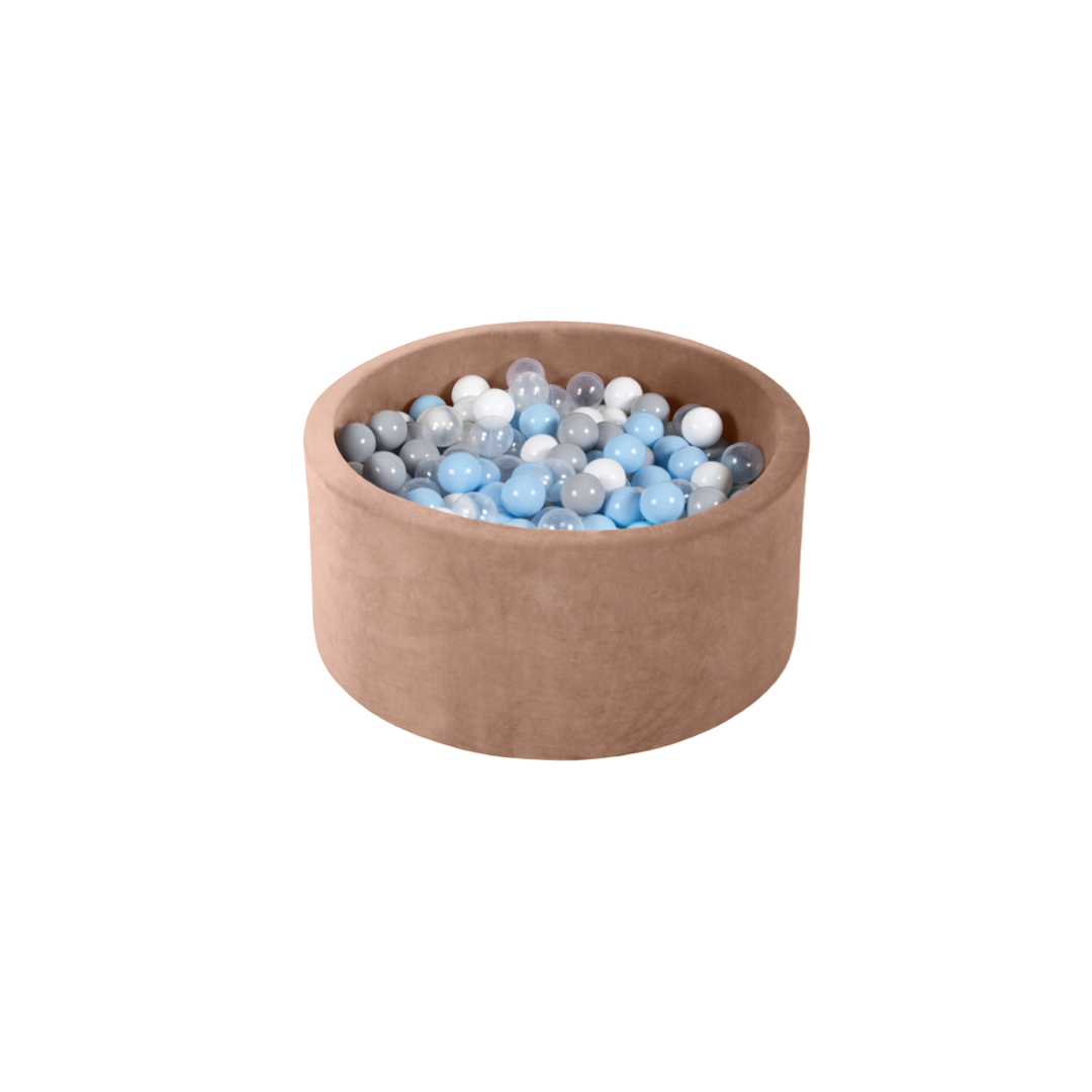 Round Ball Pit - Velvet Mocha - 90X40 W200 Balls (White, Transparent, Light Grey, Baby Blue)