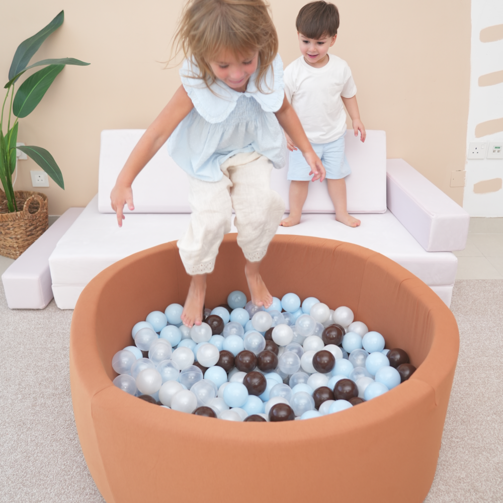 Round Ball Pit - Saddle Brown - 100X40 W400 Balls (White, Baby Blue, Golden)