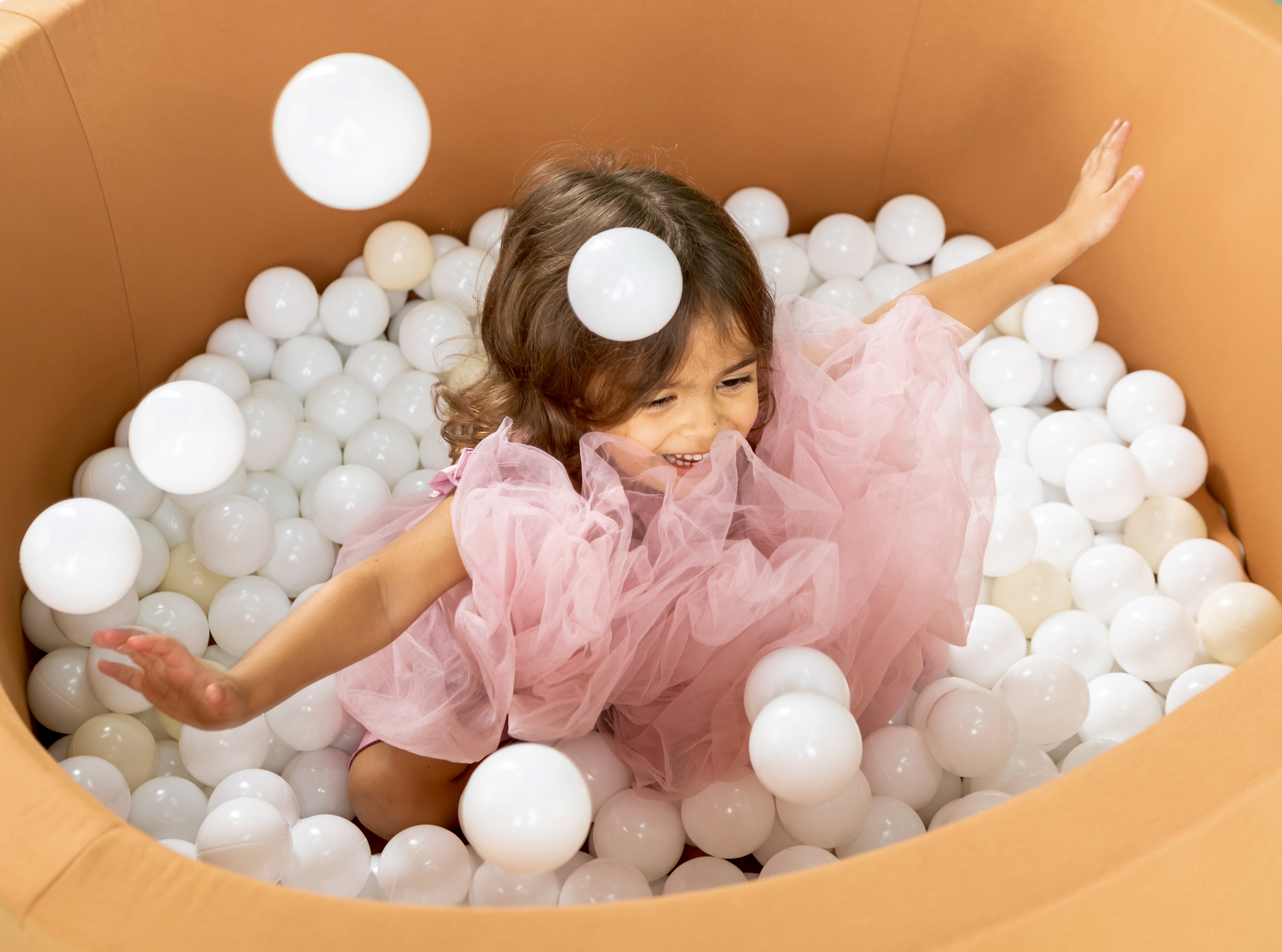 Round Ball Pit - Saddle Brown - 100X40 W400 Balls (Pearl, White, Baby Blue, Golden)