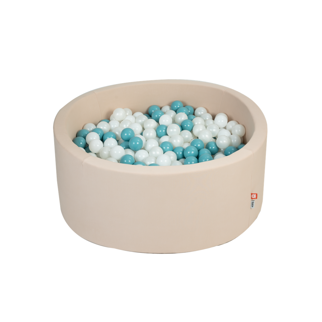 Round Ball Pit – Velvet Grey Melange – 90X40 W100 Balls (White, Light Grey, Golden)