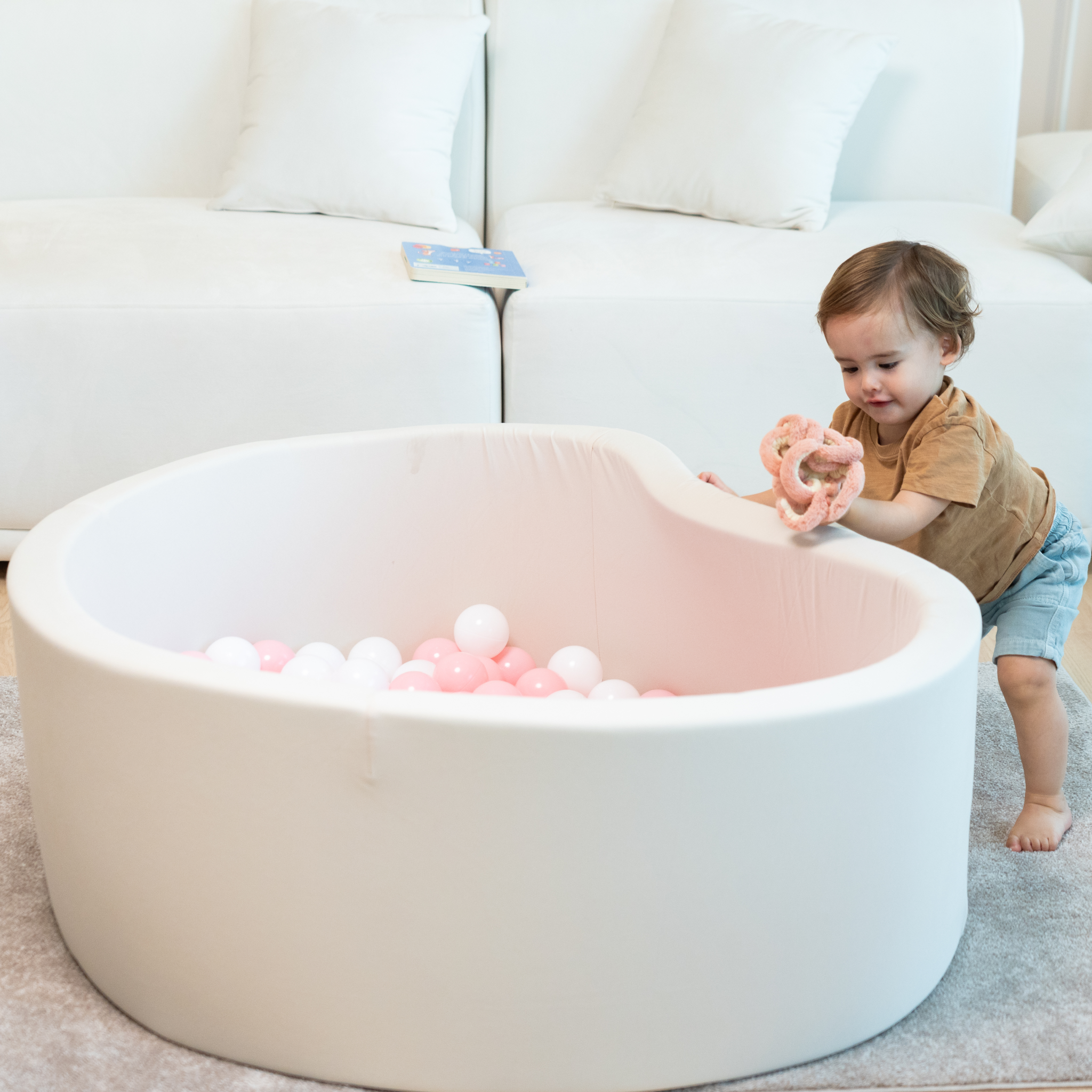 Ezzro – Beige – 120×50 – Round Ball Pit – With 200 Balls (Pearl, Aquamarine)
