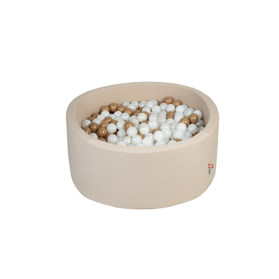 Ezzro - Beige - 120x50 - Round Ball Pit - With 400 Balls (Pearl, Golden, White)