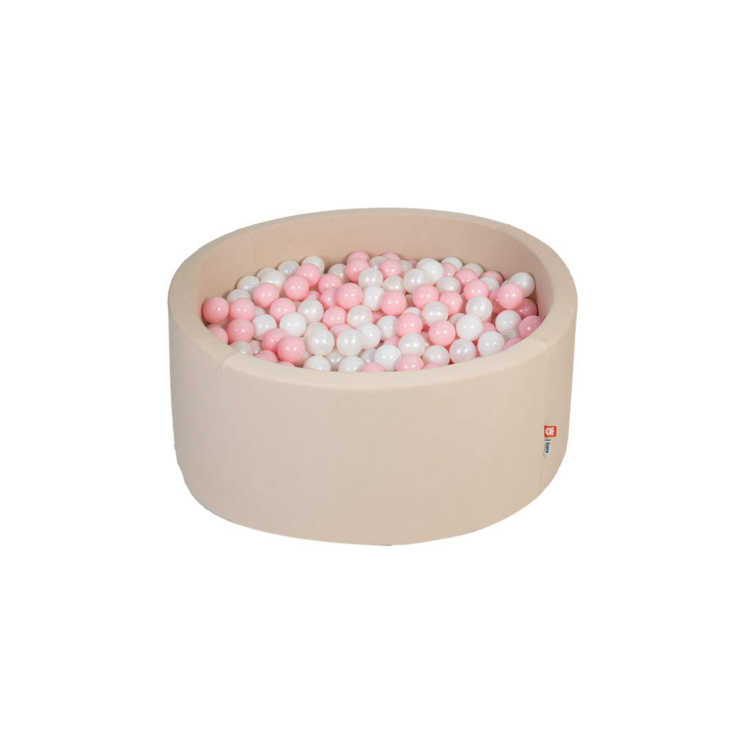 Ezzro - Beige - 120x50 - Round Ball Pit - With 600 Balls (Baby Pink, White)