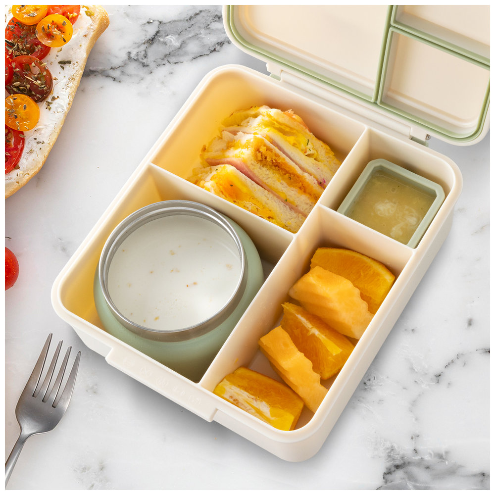 Eazy Kids Personalized Jumbo Bento Lunch Box w/Thermos & Dip Jar- Ivory