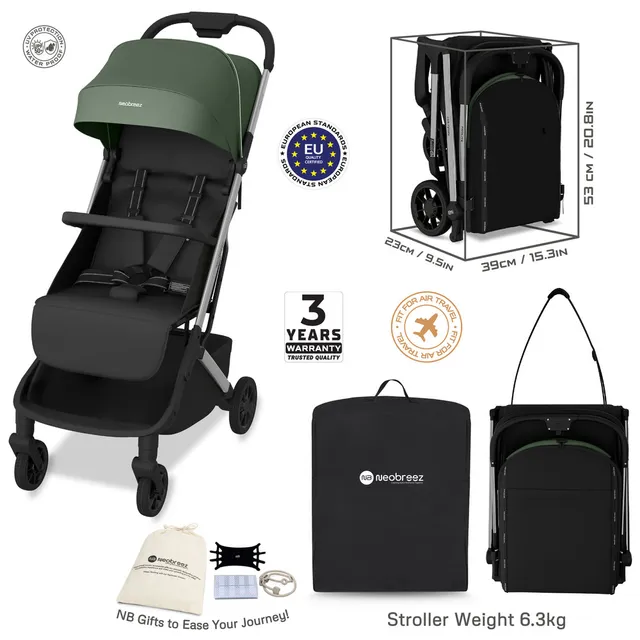 Neobreez - Neolite Compact Cabin Stroller - Green/Black