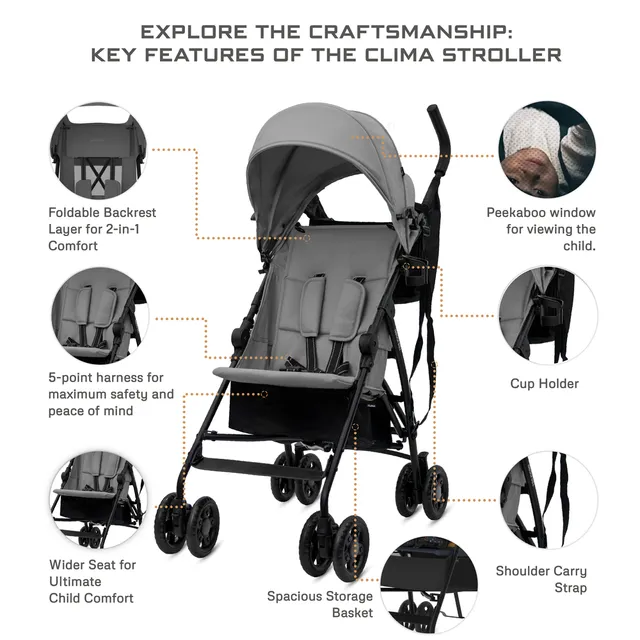 Neobreez – Clima Lightweight Compact Umbrella Stroller – Medium Grey