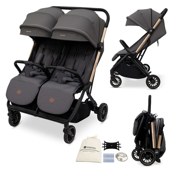 Neobreez - Twinex Auto Fold Double Stroller Compact Twin Stroller - Grey