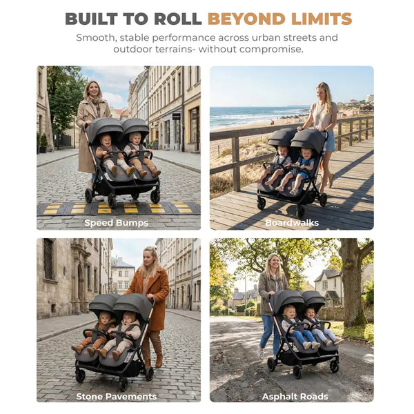Neobreez – Twinex Auto Fold Double Stroller Compact Twin Stroller – Grey