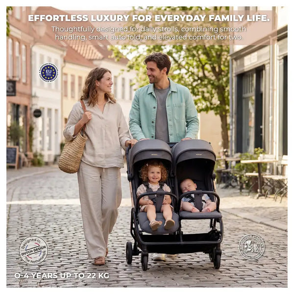 Neobreez – Twinex Auto Fold Double Stroller Compact Twin Stroller – Grey