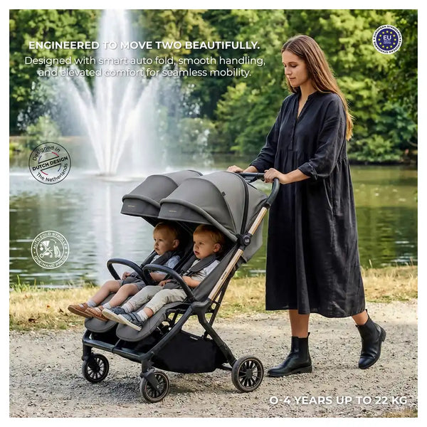Neobreez – Twinex Auto Fold Double Stroller Compact Twin Stroller – Grey