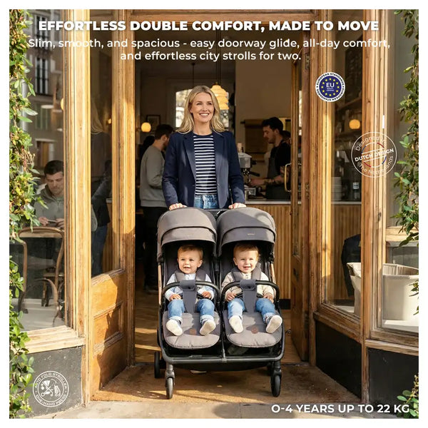 Neobreez – Twinex Auto Fold Double Stroller Compact Twin Stroller – Grey