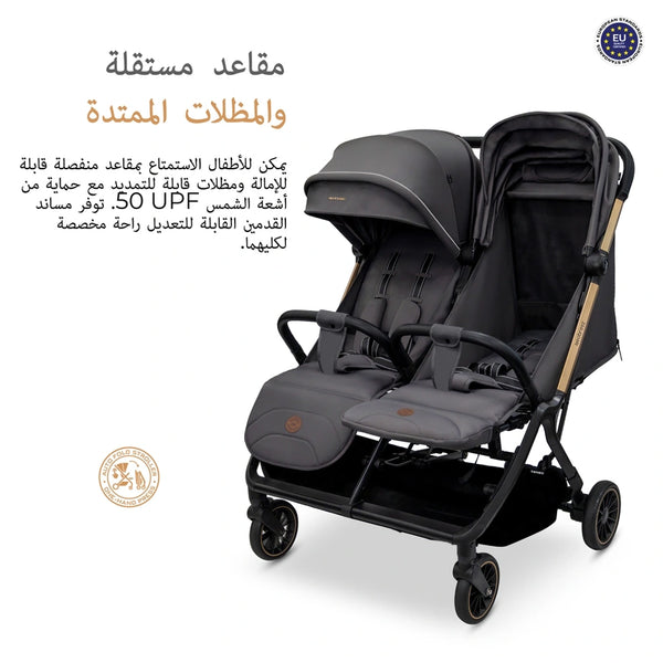 Neobreez – Twinex Auto Fold Double Stroller Compact Twin Stroller – Grey