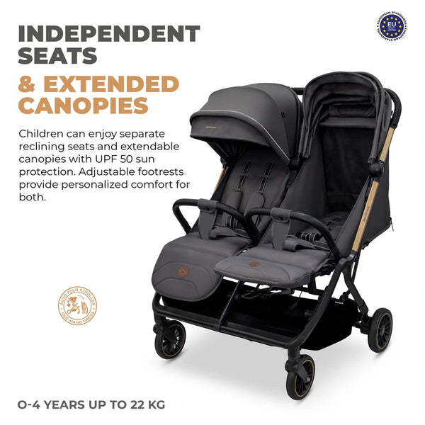 Neobreez – Twinex Auto Fold Double Stroller Compact Twin Stroller – Grey