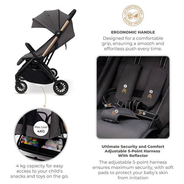 Neobreez – Twinex Auto Fold Double Stroller Compact Twin Stroller – Grey