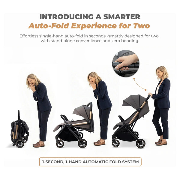 Neobreez – Twinex Auto Fold Double Stroller Compact Twin Stroller – Grey