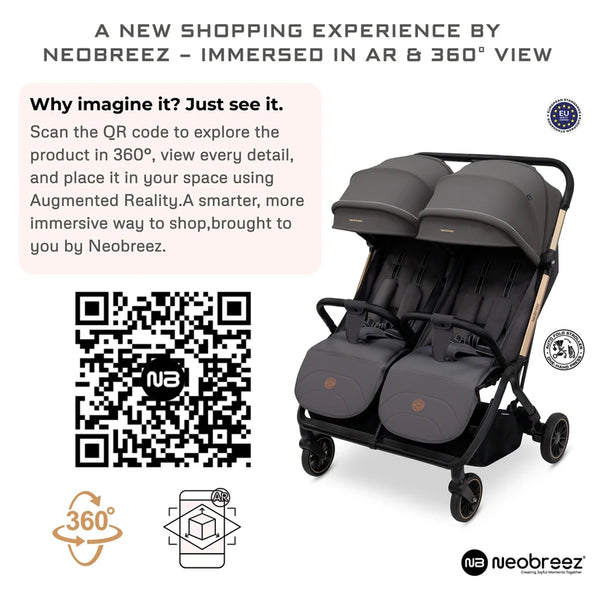 Neobreez – Twinex Auto Fold Double Stroller Compact Twin Stroller – Grey