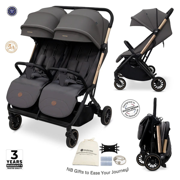 Neobreez – Twinex Auto Fold Double Stroller Compact Twin Stroller – Grey